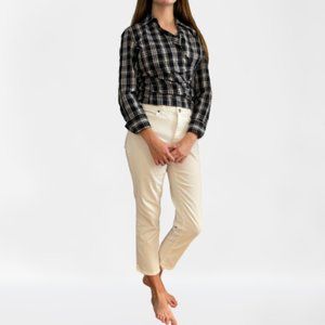Talbots Black and White Plaid Long-Sleeved Blouse